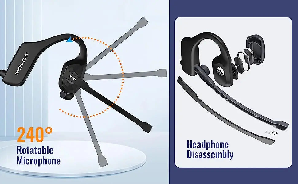 Open Ear Noise Cancelling Headset Wireless Bluetooth ENC Call Noise Elimination Computer Headphone Wireless with Boom Microphone