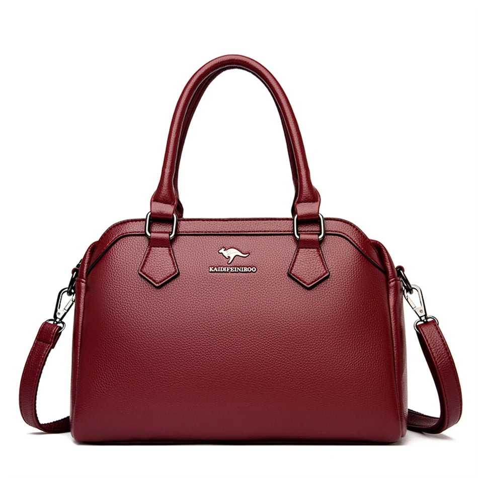 Multi-pocket Handbag Purses Genuine Cowhide Leather Shoulder Bag