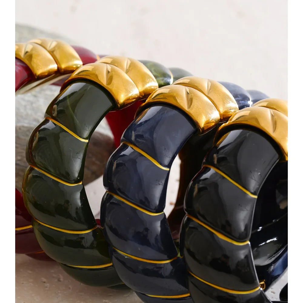 Yhpup Exclusive Multi-Color Acrylic Resin Wide Statement Bracelet Bangle Stainless Steel Autumn Winter Sweater Wrist Jewelry