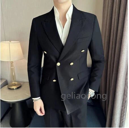 Tuxedo for Mens: Navy Blue/Black Smoking Jacket for Men Double Breasted Peak Lapel