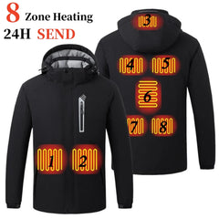 Heated Men's Jacket Winter Fashion Parka For Men Warm Coats USB 8 Area Heating