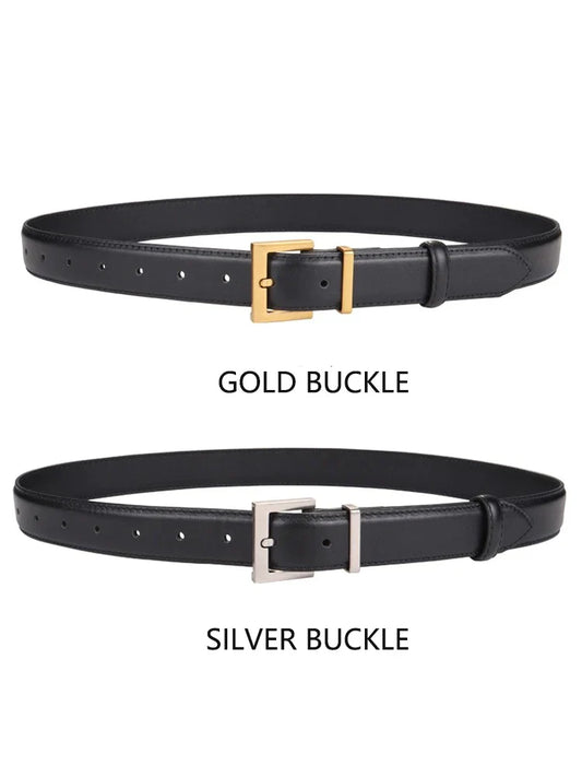 New Luxury Double Genuine Leather Belt for Women Jeans Casual Dress Square Alloy Buckle Ladies Trendy Belts Fashion Waistband