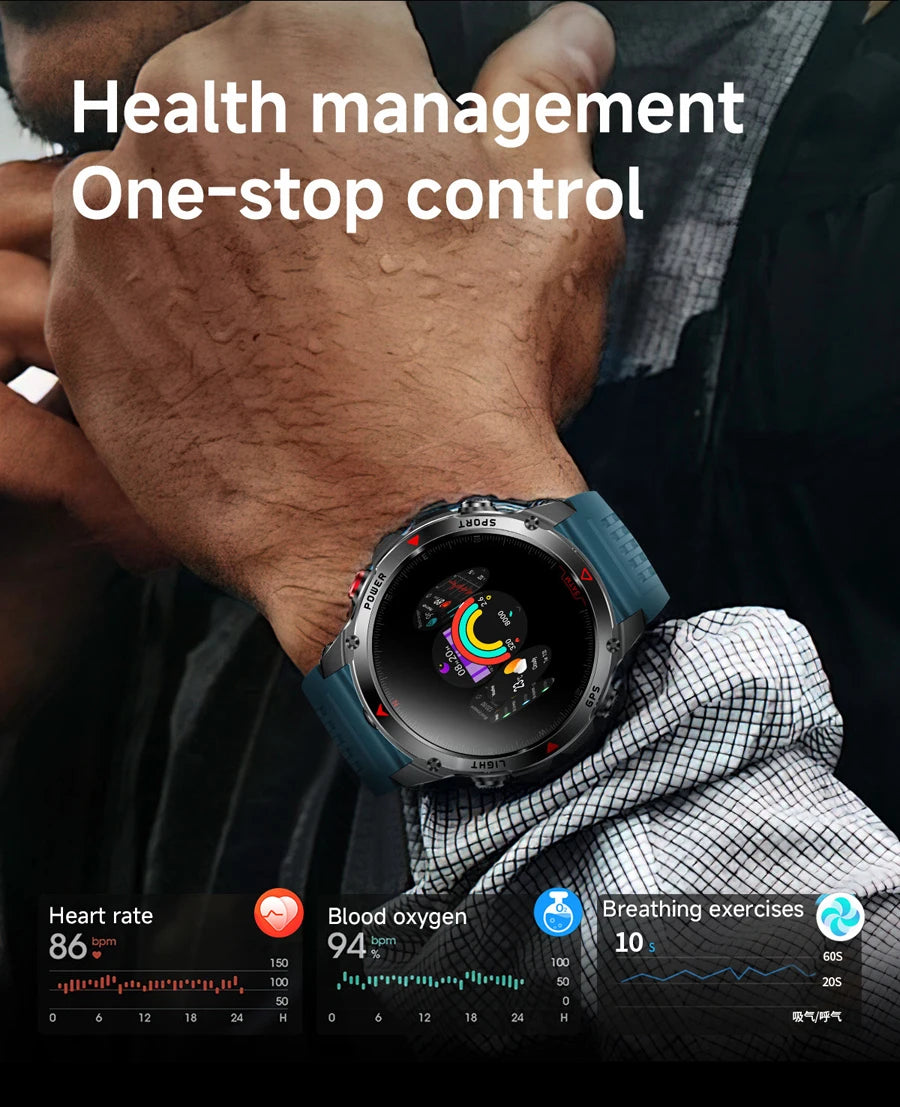 Outdoor Military Smart Watch Men Built-in GPS 1.46" AMOLED Compass