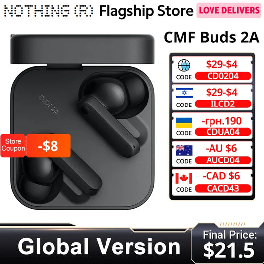 Global Version CMF Buds 2a Bluetooth 5.4 Up to 31H of playback 12.4mm Driver 42dB ANC 4HD Mics IP54