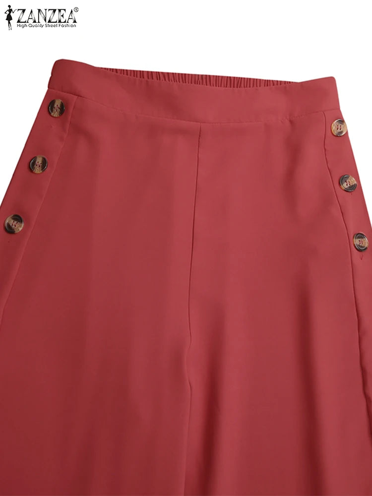 Summer Casual Suit Pants ZANZEA Elegant OL Women Wide Leg Pant Capris Solid Trouser