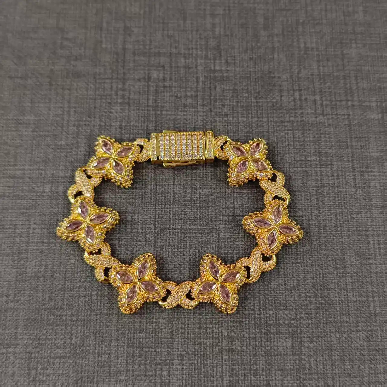 UWIN Iced Baby Blue Baguettecz Floral Infinity Bracelets for Women Men Cubic Zirconia Cuban Link Chain Anklets Fashion Jewelry