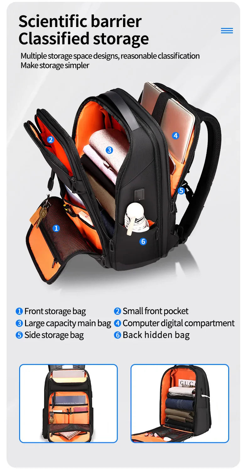 Fenruien Business Waterproof Backpacks USB Charging Men Backpack Fit 15.6 Inch Laptop Travel 35L Large Capacity Backpack