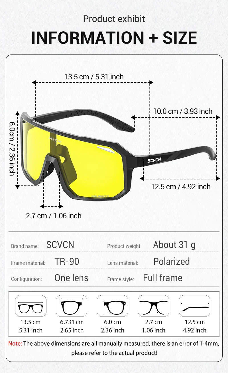SCVCN New Yellow Polarized Cycling Sunglasses Men Bike MTB Driving Glasses Women Outdoor Sports Hiking Fishing UV400 Glasses