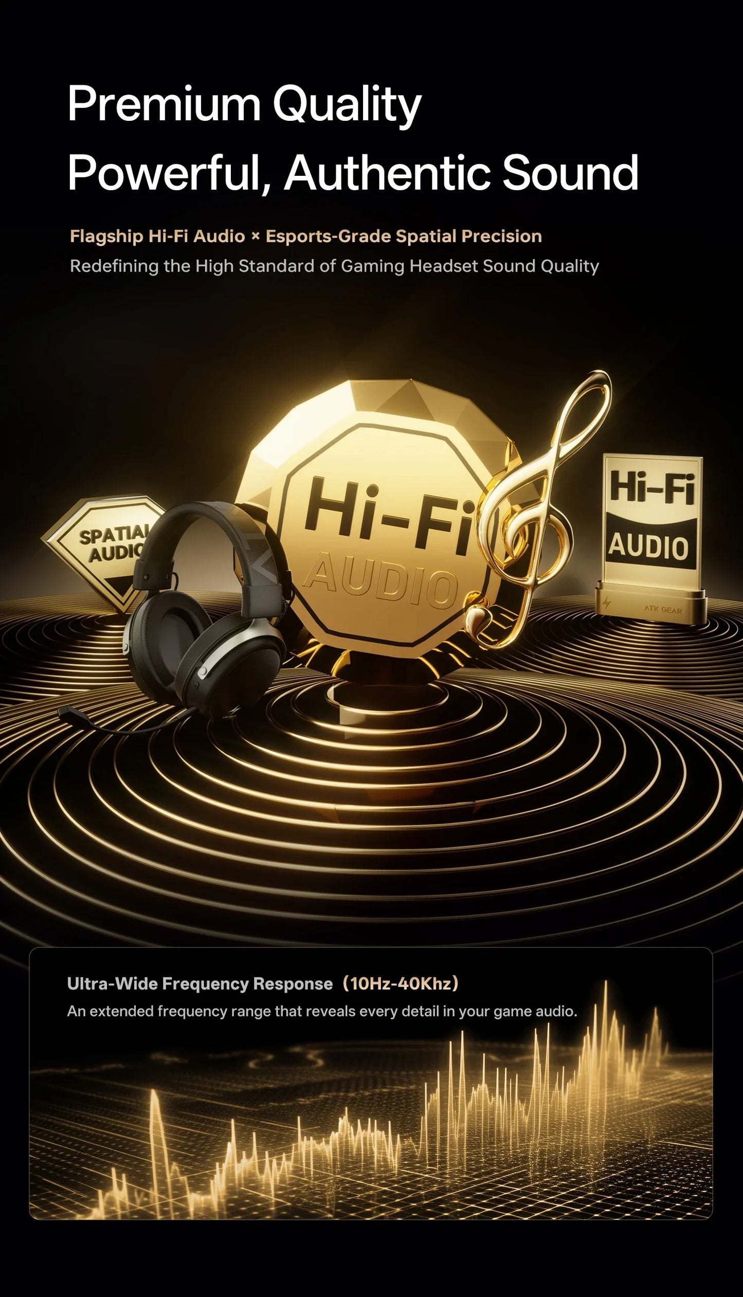 ATK M1 Game Headset Three Mode Wireless Headworn PS5  PC Gaming Headset Microphone Virtual 7.1 Surround Noise Reduction Headset
