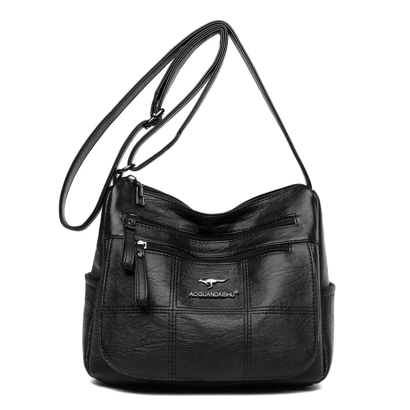Women's Soft Leather Shoulder Bags Multi-Layer Pockets Messenger