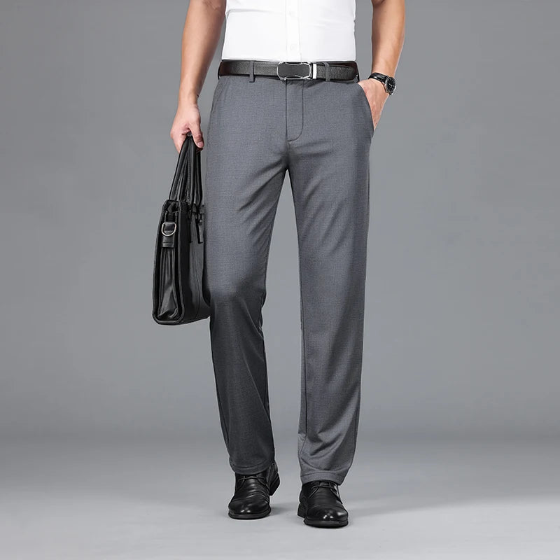 Lyocell Men's Elastic Casual Pants Classic Loose Straight Business Suit Trousers