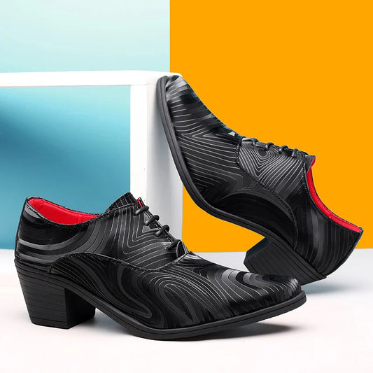 2022 New Fashion Black Formal Shoes for Men Pointed Leather Elegant Mens Dress Shoes Lace-up Heel Shoe Men zapatos hombre vestir