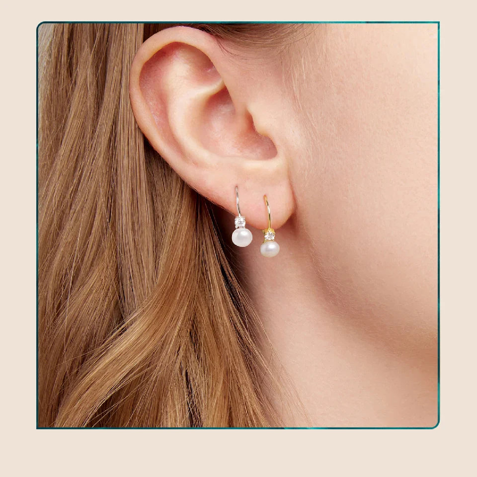 BAMOER Moissanite Freshwater Pearl Earrings for Women Wedding, Round Cut Lab Diamond 925 Sterling Silver Drop Dangle Ear Buckles