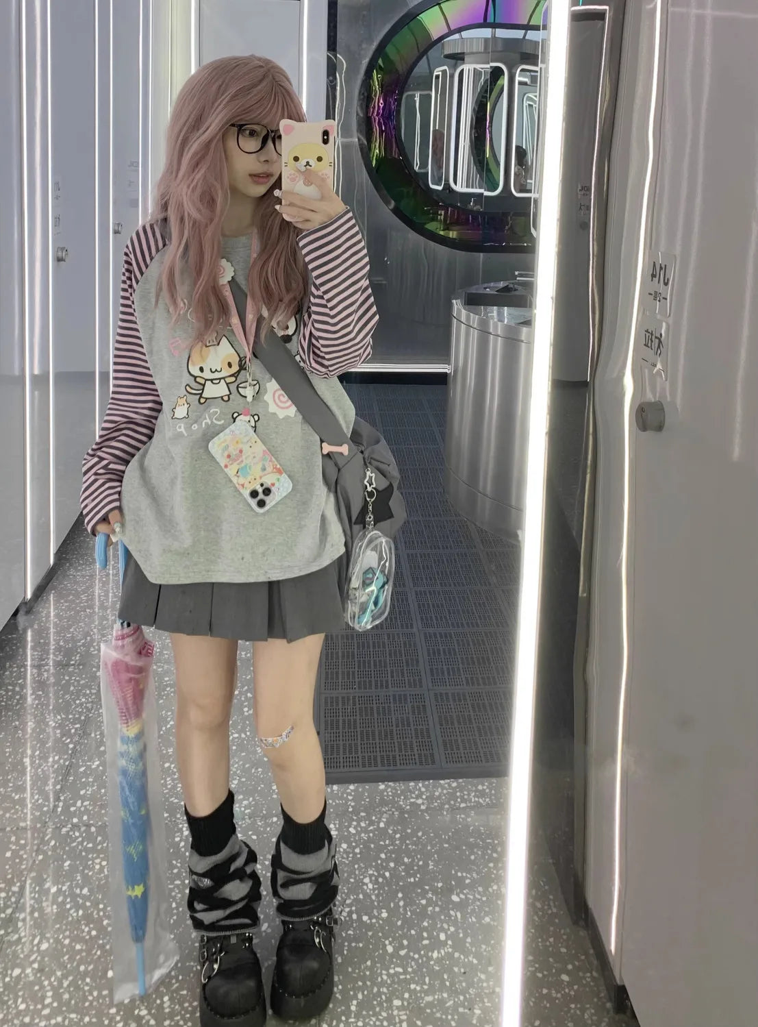 Y2k Harajuku Kawaii Striped Hoodie Women Japanese Fashion Patchwork