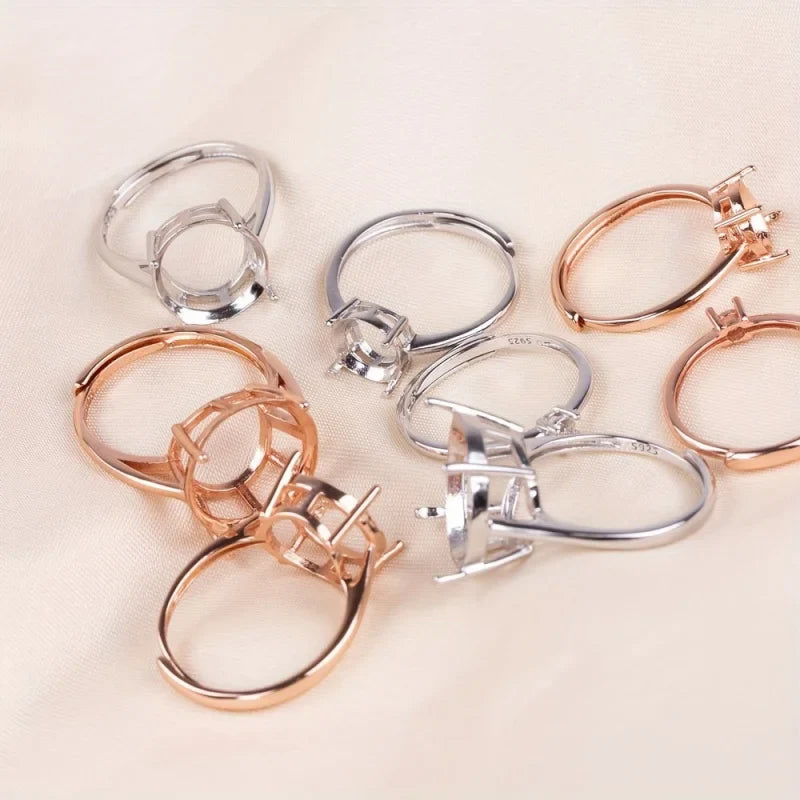1pc 3-15mm Round 4 Prong Ring Settings Solid 925 Sterling Silver Rose Golden Ring Bezel For Gemstone