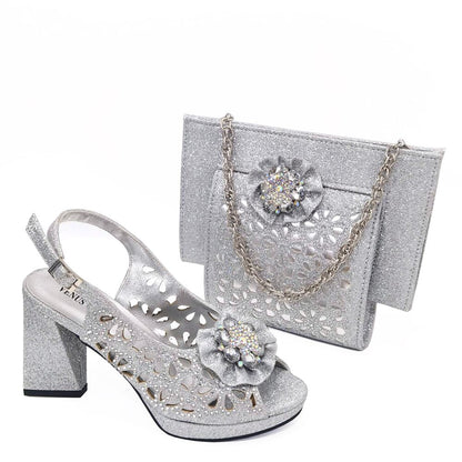 Wedding Shoes and Bag Set gold Color Italian Shoes with Matching Bags