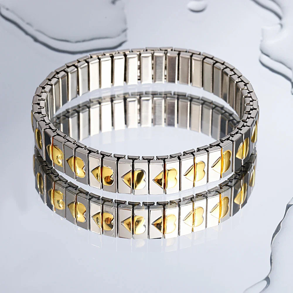 Freetry 18K Gold Plated Stainless Steel Adjustable Bracelet Fashion Elastic Metal Bracelet Trendy Jewelry Accessories Official