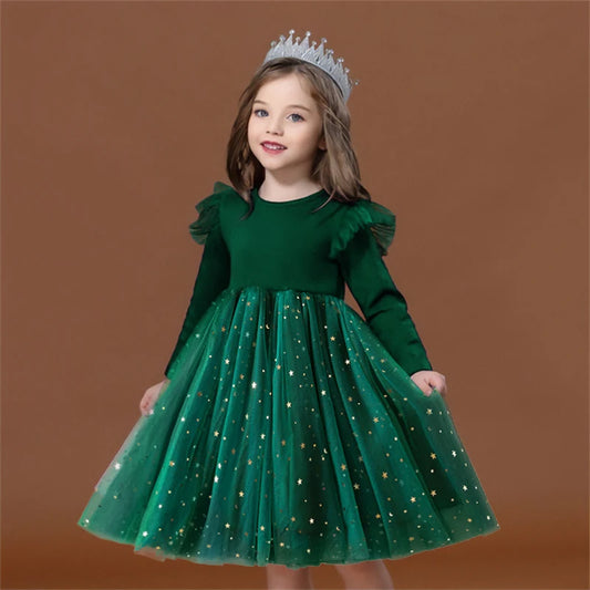 Red Christmas Dress for Baby Girls Winter Long Sleeve Mesh Dresses