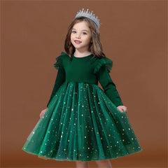 Red Christmas Dress for Baby Girls Winter Long Sleeve Mesh Dresses
