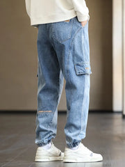 Plus Size Men's Cargo Jogger Jeans Hip Hop Streetwear Fake Pockets Stretched