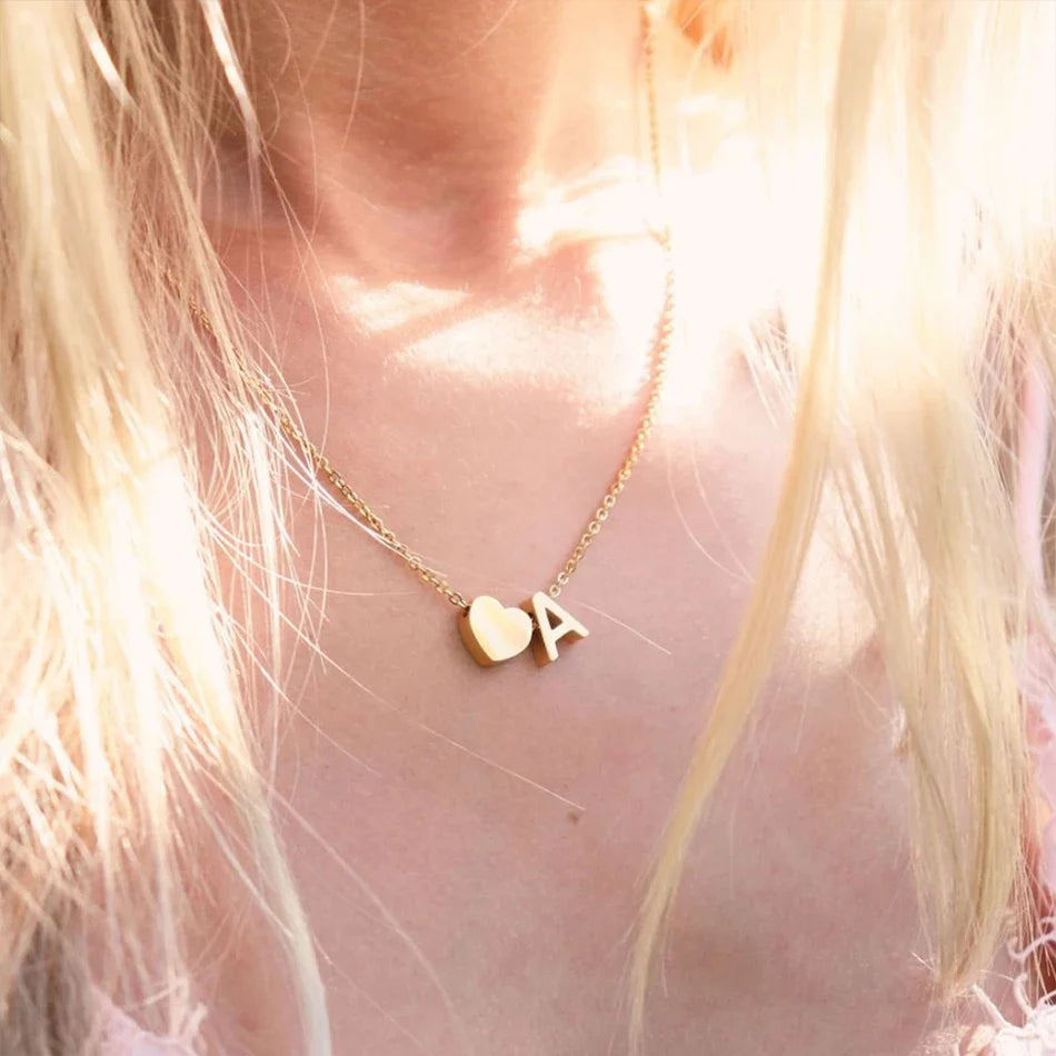 eManco 6MM Heart Dainty Initial DIY Necklace Gold Color Letter Choker Necklace For Women Pendant Jewelry Gift