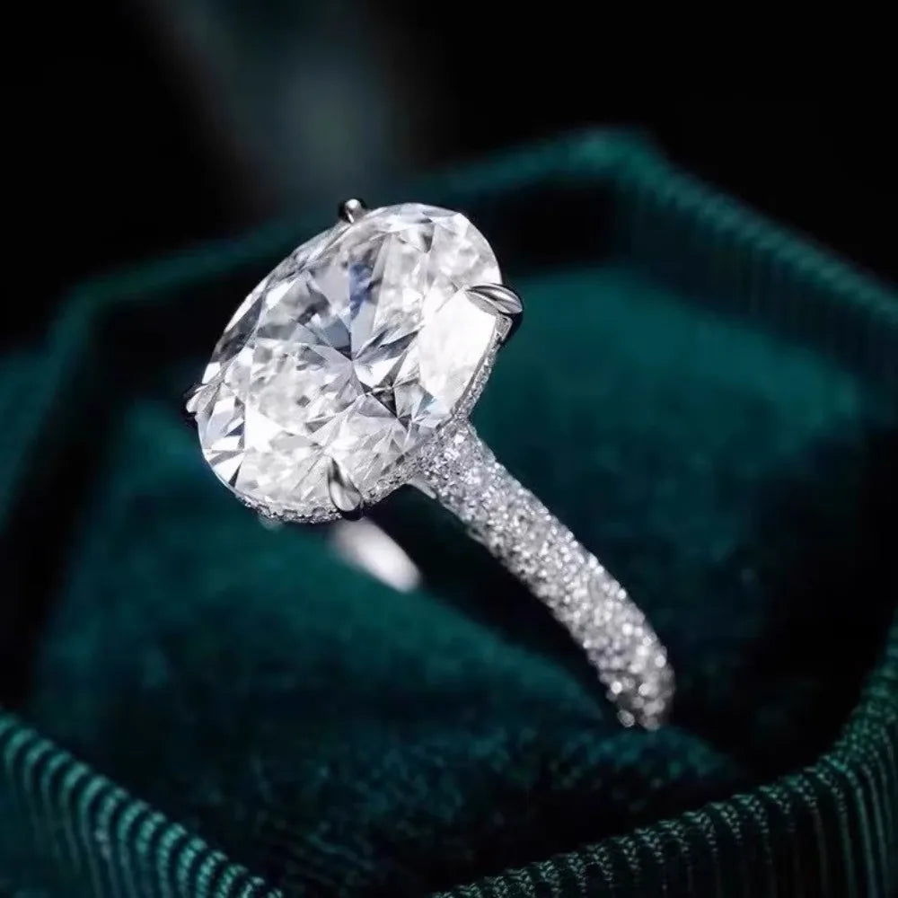 GXTRS Luxury 8CT Oval Cut Full Moissanite Ring S925 Silver For Women Sparkling Lab Diamond Wedding Band Fine Jewelry Certificate