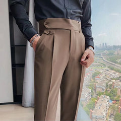 Business Casual Suit Pants Men Fashion Slim Fit Solid Color Straight Leg Pants High Waisted Office