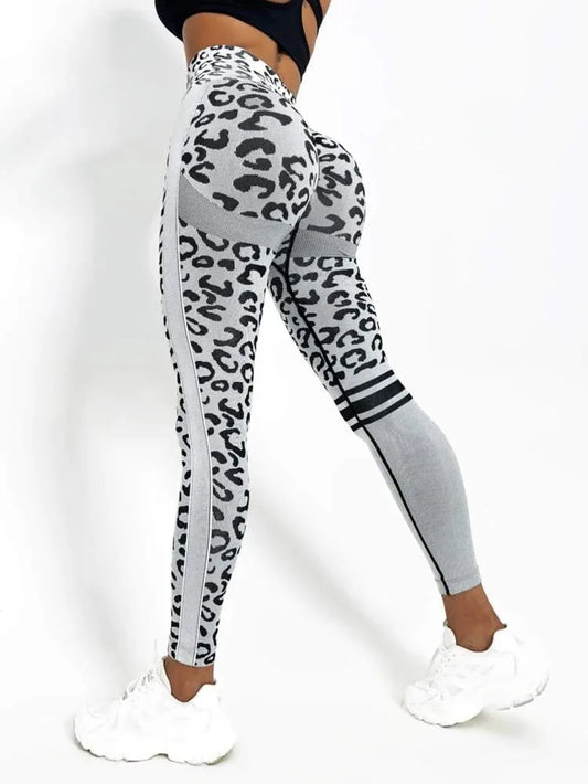 Women Leopard Seamless Yoga Pants High Waist Lifting Hip Honey Peach Hip Fitness