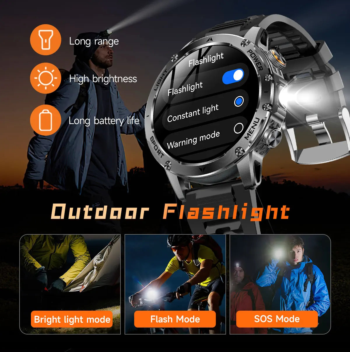 2025 T-REX3 1000mAh Large Battery Durable Adult Smart Watch GPS Strong Flashlight 10ATM Waterproof BT Call Sports Smartwatch Men