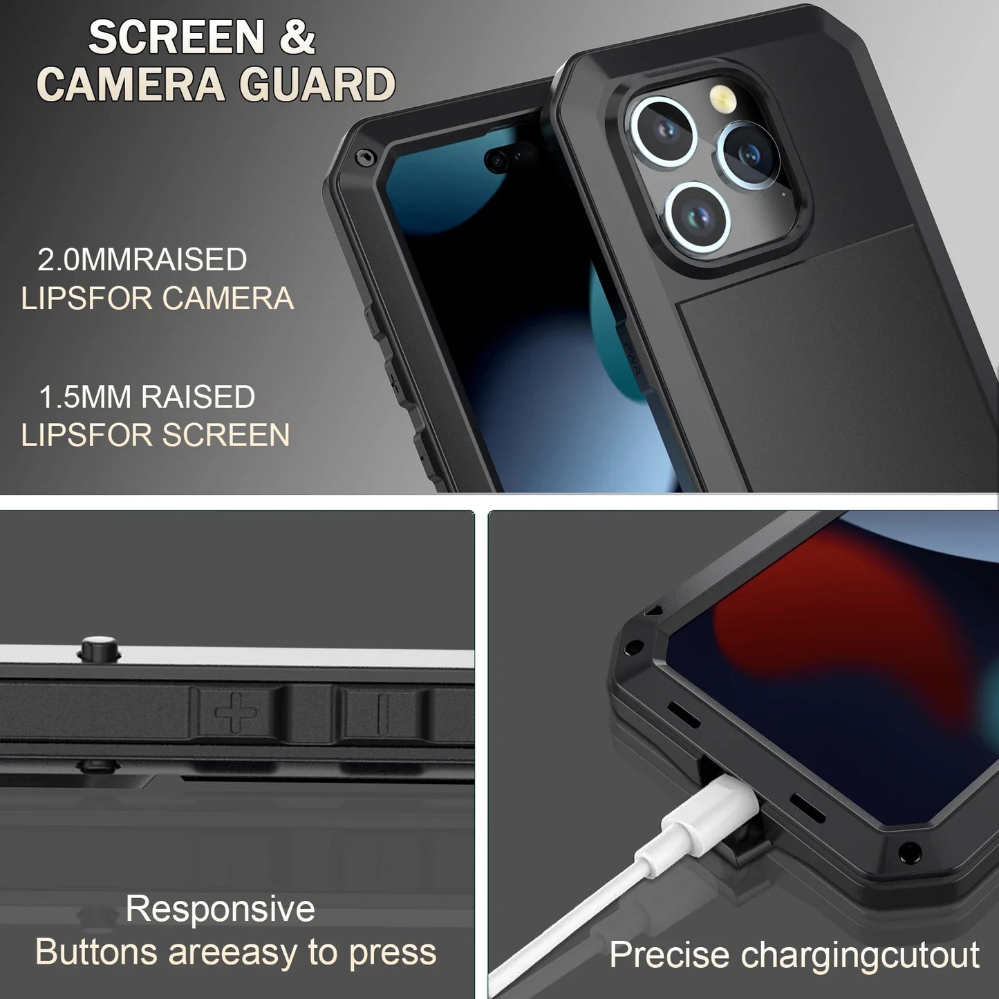 Heavy-duty protective armor metal aluminum shell iPhone 17 16 15 14 13 Mini 12 Pro 11 XS Max XR 16e shockproof protective case