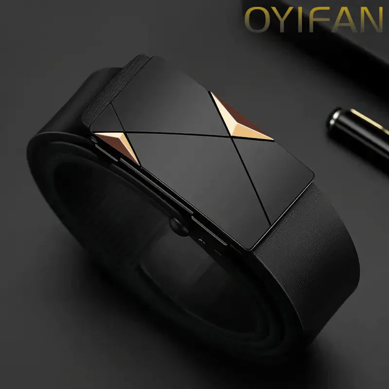 Men's Leather Belt Fashion Automatic Buckle Cowskin Male Belts Luxury Designer Black belt 110-160cm Plus Size Jeans Belt