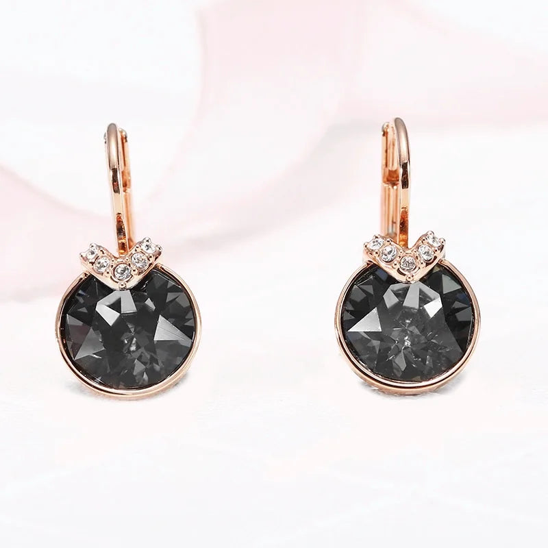 Bella V Drop Earring for Women Christmas Birthday Genuine Crystals from Austria Round Cut Dangle Silver Color Pierced Jewelry