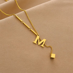 Stainless Steel Pendant Necklace for Women Fashion Gold Color Chain A-Z Alphabet