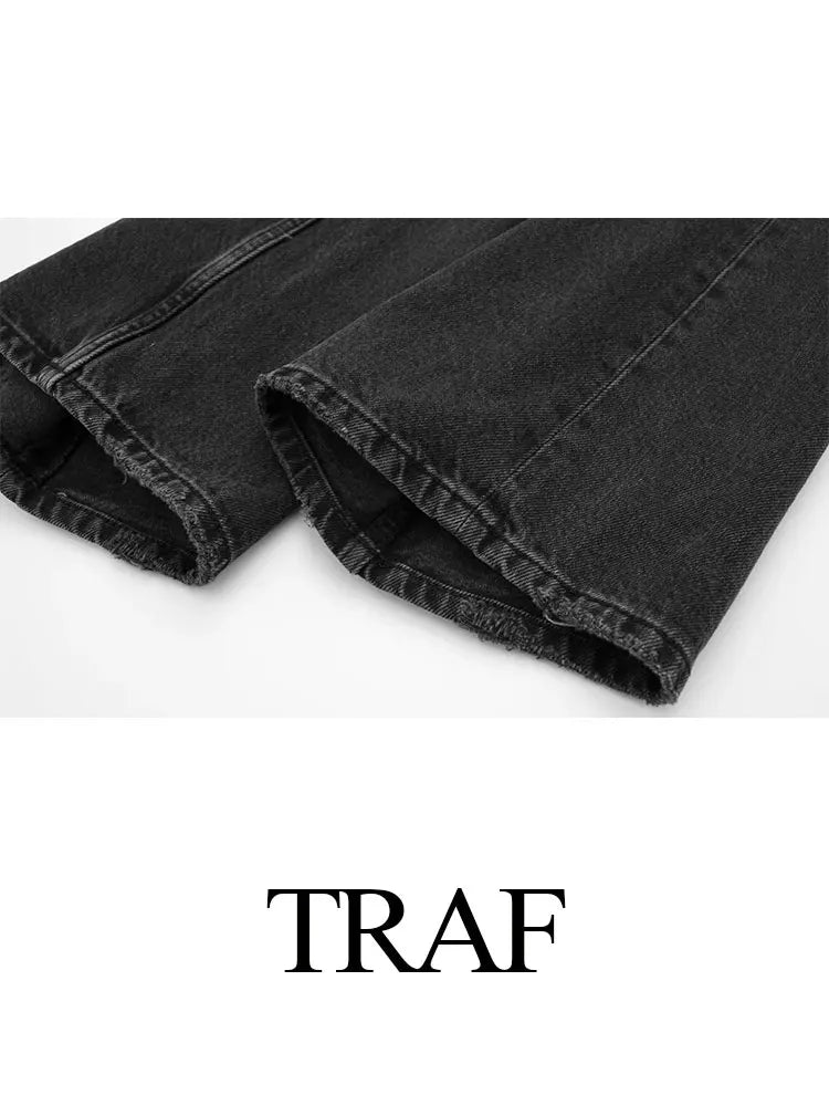 Women Fashion Denim Jeans Solid Loose Long Pants