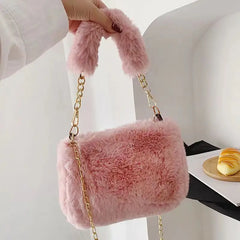 Winter Plush Tote Handbag Versatile Fluffy Shoulder Bag Soft Cute Chain Crossbody Bag