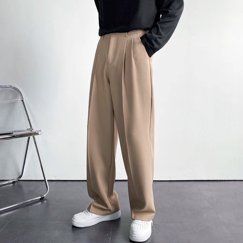 Men's Oversize Suit Pants Wide Leg Long Drape Trousers Solid Straight High Waist