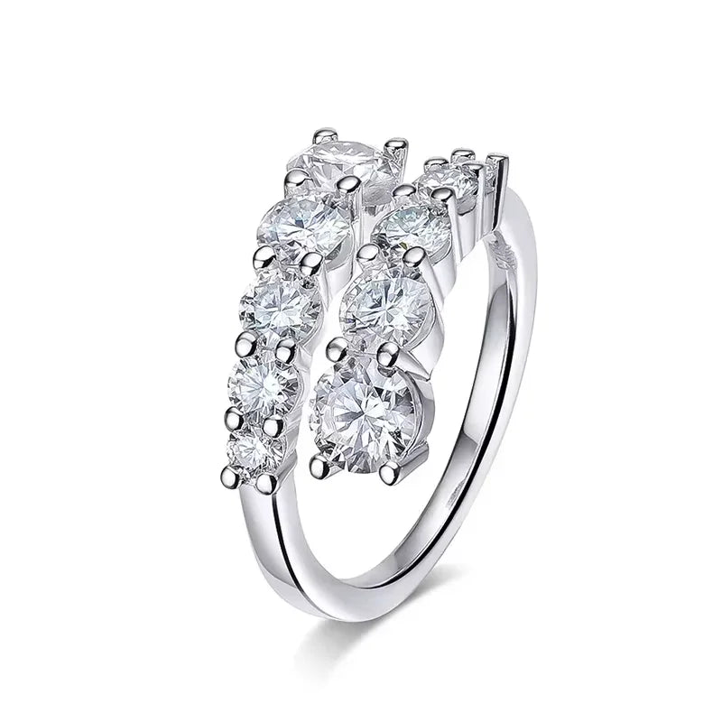 Smyoue 10 Gems Full Moissanite Rings for Women Sparkling Flawless Lab Created Diamond Wedding Band S925 Sterling Silver Jewelry