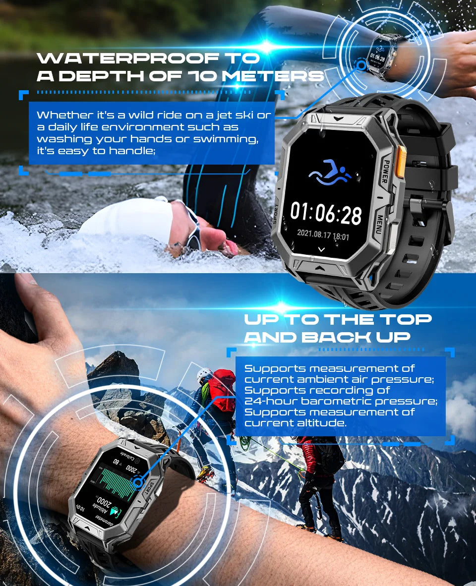 MISIRUN Smart Watch 1000mAh Battery 2.13 Inch AMOLED Screen Men Watch Compass 1ATM Waterproof Bluetooth Call Sports Smartwatch