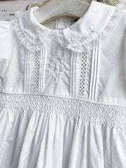 Kids Spanish Dress Girls Hand Made Smocking White Dress Baby Smocked