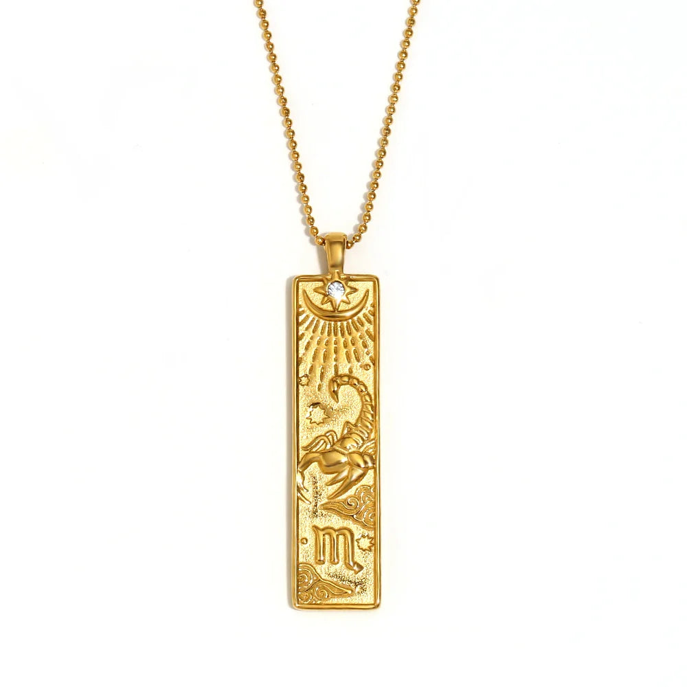 E.B.belle 18k Gold Plated Rectangle Shape 12 Constellation Pendant Necklace Stainless Steel Waterproof Fashion Women's Jewelry