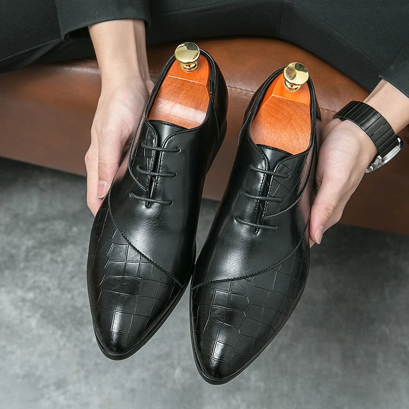 New Brown Derby Shoes for Men Pointed Toe Lace-up Black Men's Formal Shoes Handmade Business Size 38-46