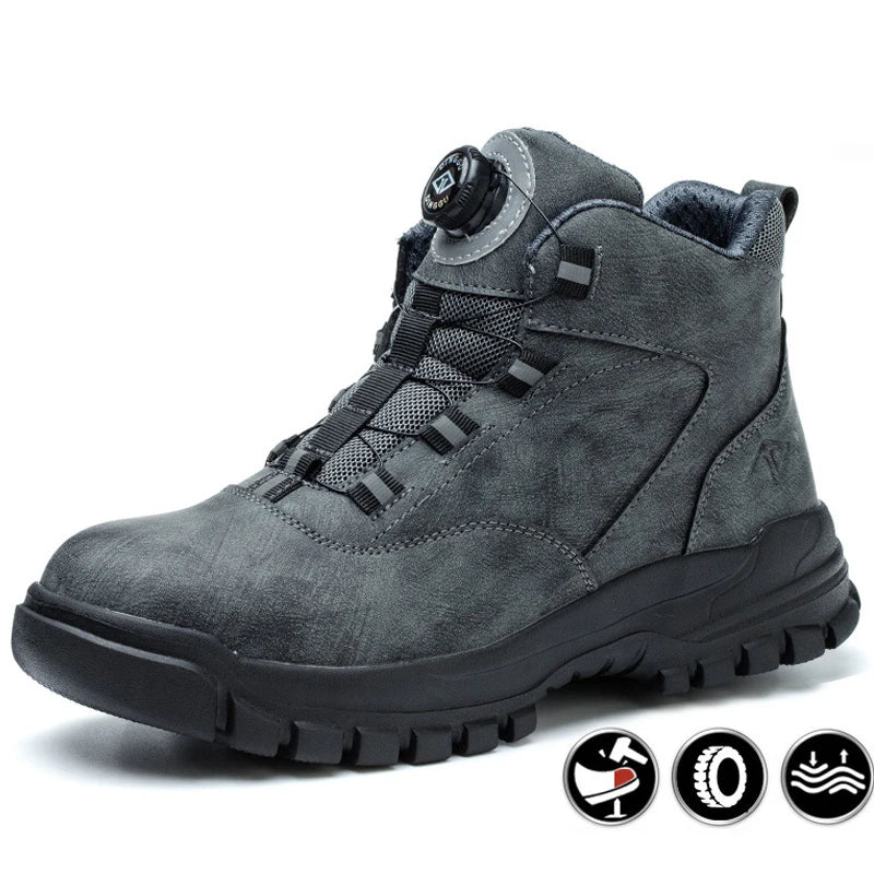 Rotating Buttons Work Boots Men Steel Toe Shoes Safety Boots Puncture-Proof Protective Shoes Waterproof Indestructible Shoes New