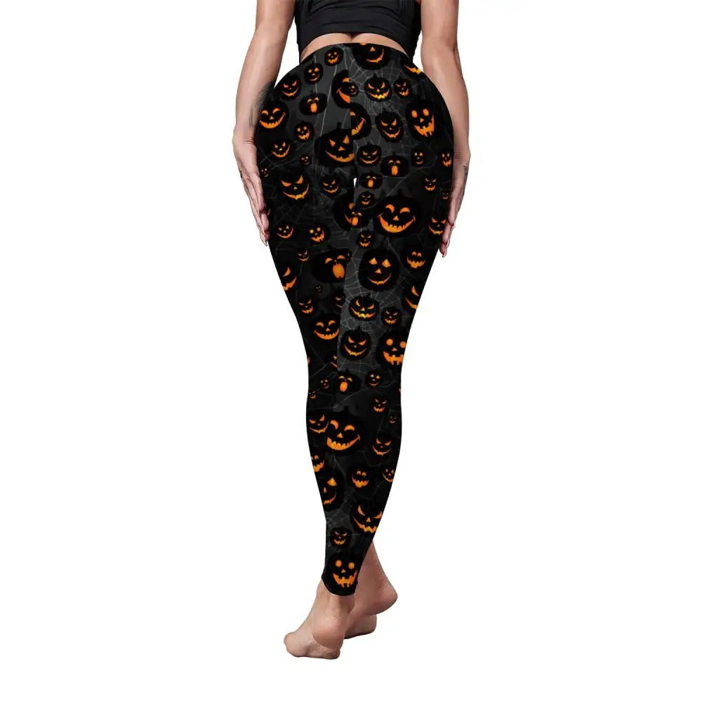Halloween Pumpkin Skull 3D Print Pattern Stripe Workout Pants Leggings