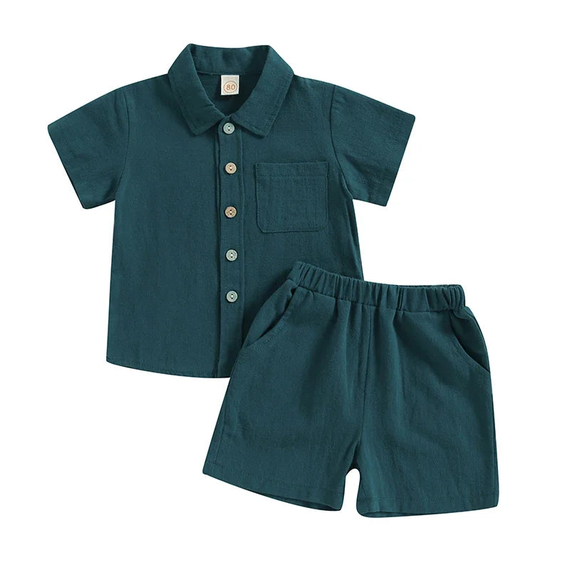 0-4Y Kids Boys Casual Shorts Set Baby Toddler Short Sleeve Buttons Up Shirts + Short Pants Children Summer Clothing Homewear