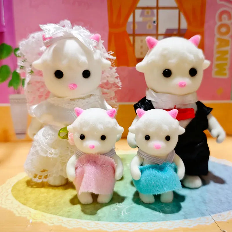 Forest Family Reindeer Rabbit Panda Animal Simulation Dollhouse Furniture Toy Set House Accessories Christmas Gifts for Kids