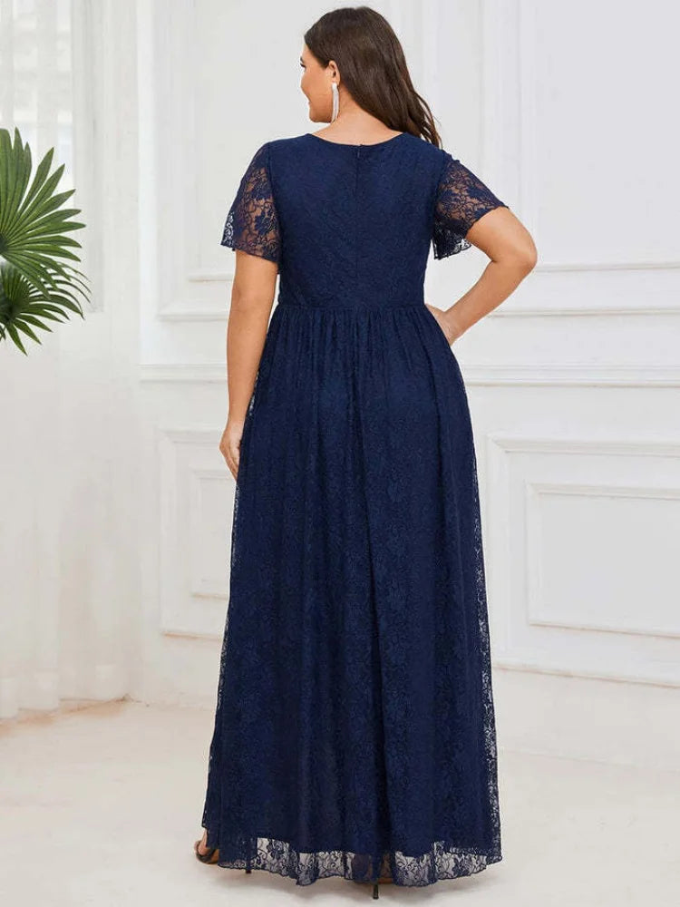 Plus Size Lace Party Dress Woman 2023 Summer V Neck Short Sleeve Ruffles Irregular Long Dress Wedding Guest Mother Dress