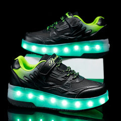 Children's Kids Boys Girls USB Charging Glowing Casual Sneakers Led Light Wheels Outdoor Parkour Roller Skate Shoes Sports