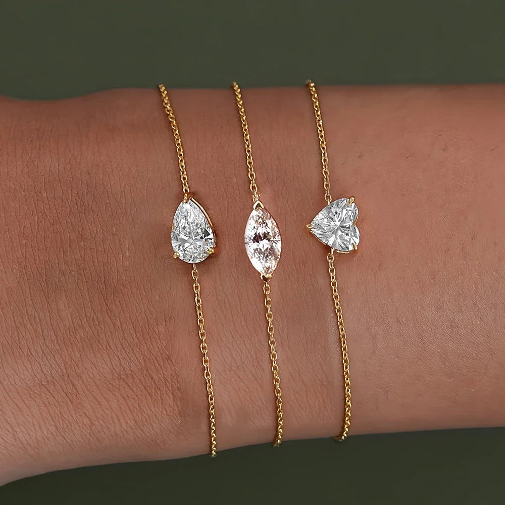 Pear/Marquise/heart Cut Solitaire Moissanite Diamond Bracelet for Women S925 Silver Plated 18k Gold Wrist Chain with Certificate