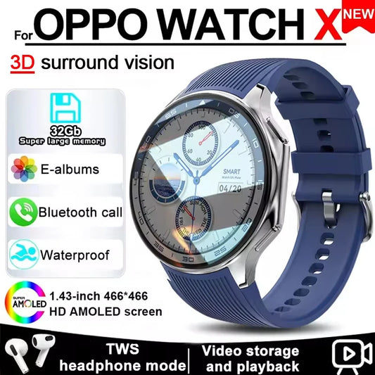 2025 New For OPPO Watch X Smart Watch 4G Memory Music Video HD Bluetooth Call IP68 Waterproof AMOLED Smart Watch TWS Earphones