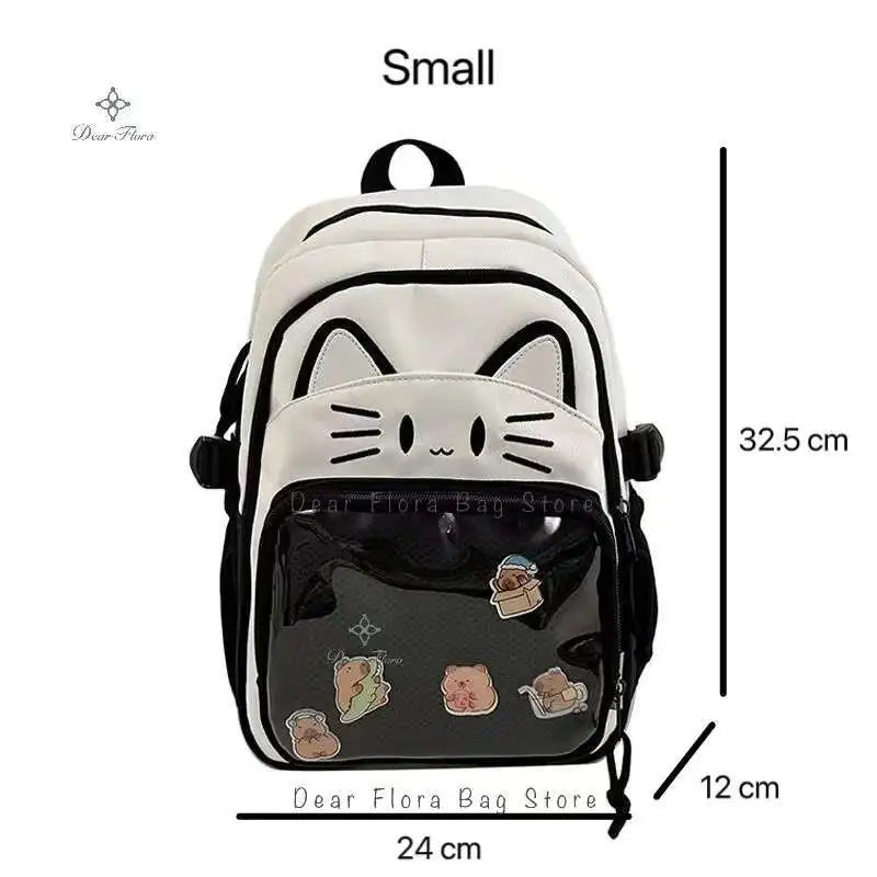 Y2K Cute Cat Ita Backpacks Large Capacity Knapsack Casual Girl Transparent DIY Display Rucksack Cartoon Trendy Travel Schoolbags